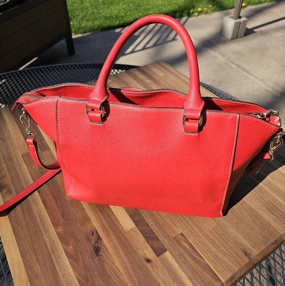 Anne Klein Red Satchel Shoulder Bag with Crossbody Strap Gold Hardware - Picture 4 of 14